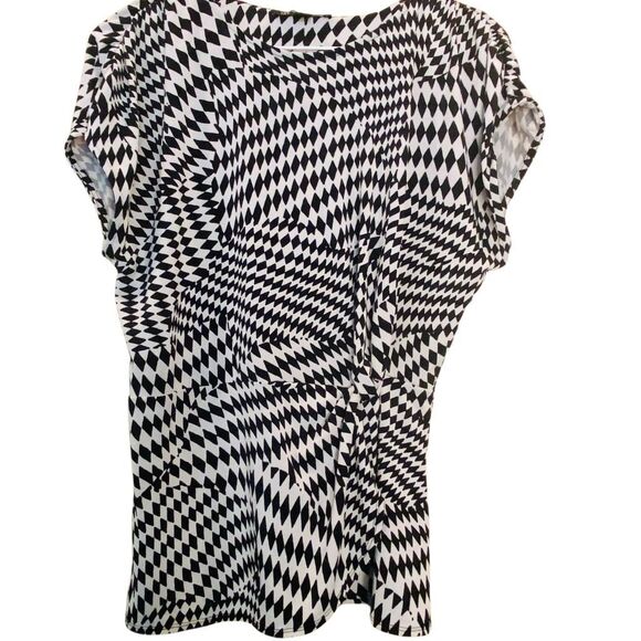 INC International Concepts Geometric Cap Sleeve Knotted Blouse White Black Small - Picture 1 of 6